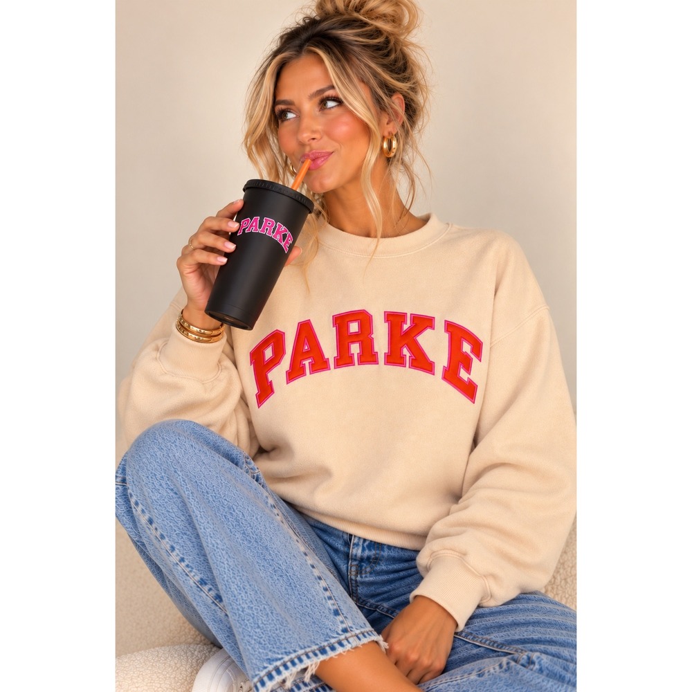 PARKE x Dunkin Varsity Mockneck Sweatshirt Dunkin in Latte - L/XL